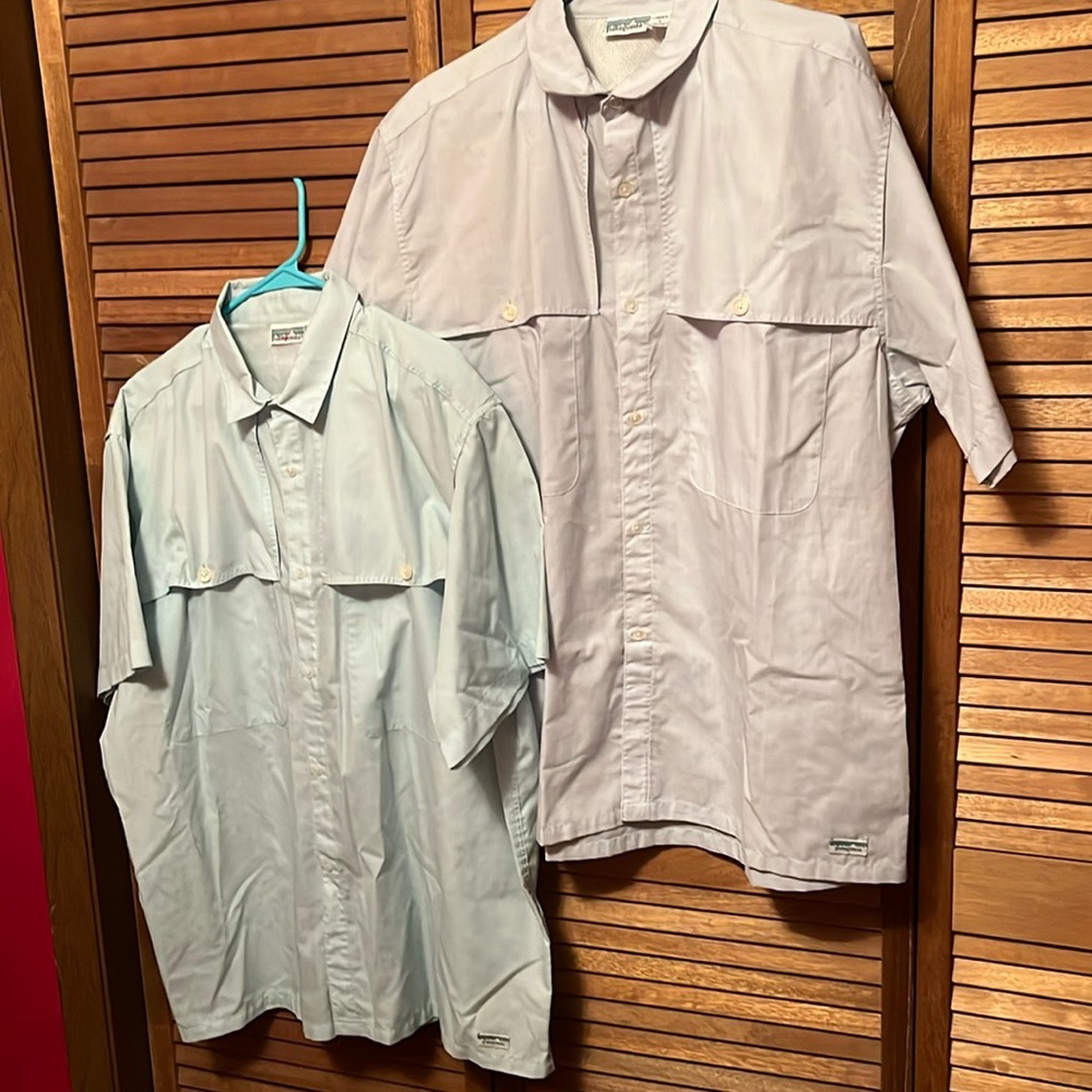 Patagonia lsland Hopper 2 Mens s/s fishing shirt. Lt  blue and Lt sage color. Lg
